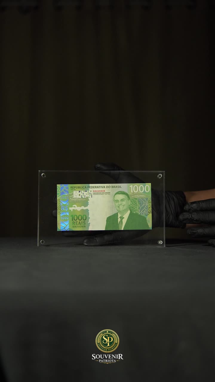 Cédula Colecionável Bolsonaro em case de acrílico